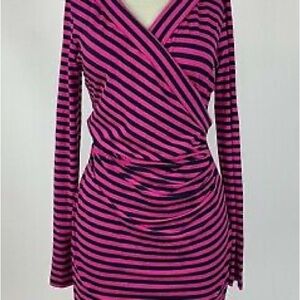 Banana Republic Pink and Black Striped Wrap Dress